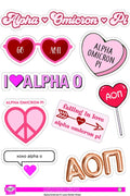 Love Theme Sorority Sticker Sheet - Alpha Omicron Pi