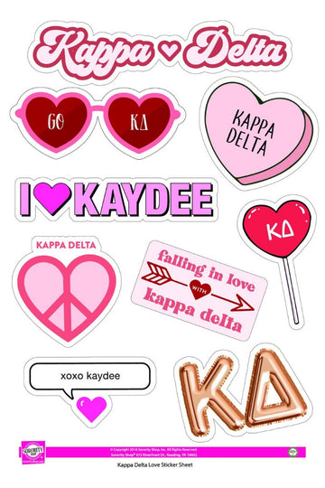 Love Theme Sorority Sticker Sheet - Kappa Delta