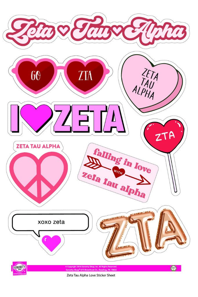 Love Theme Sorority Sticker Sheet - Zeta Tau Alpha