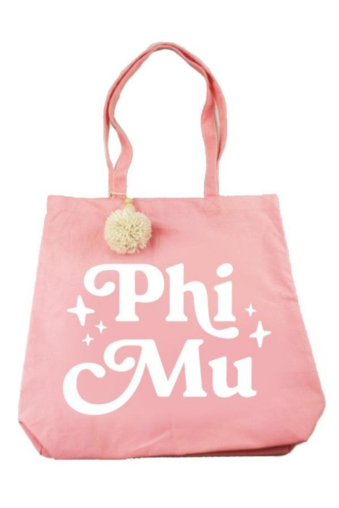 Retro Sorority Pom Pom Tote Bag - Phi Mu