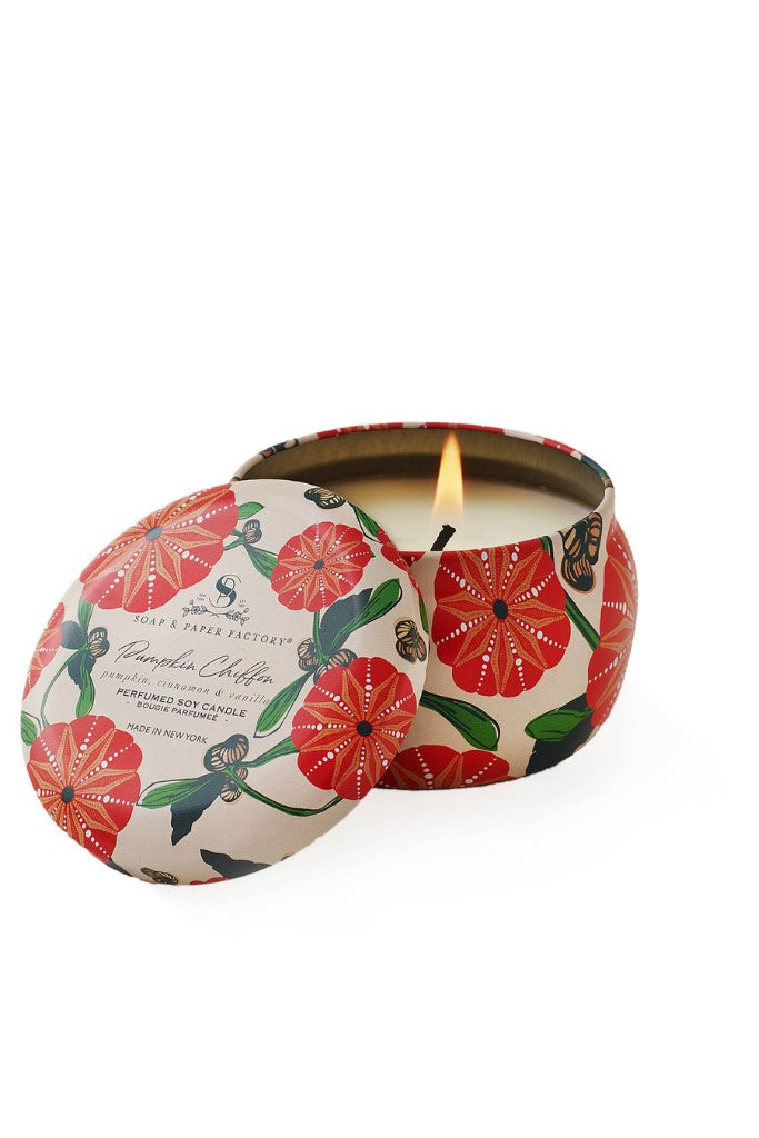 Soap &amp; Paper Factory Pumpkin Chiffon Small Tin Soy Candle