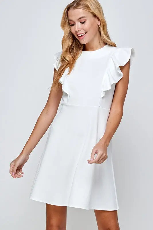 Stop The Clock Ruffle Sleeve Dress - Ivory