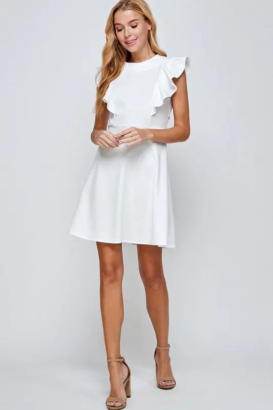 Stop The Clock Ruffle Sleeve Dress - Ivory