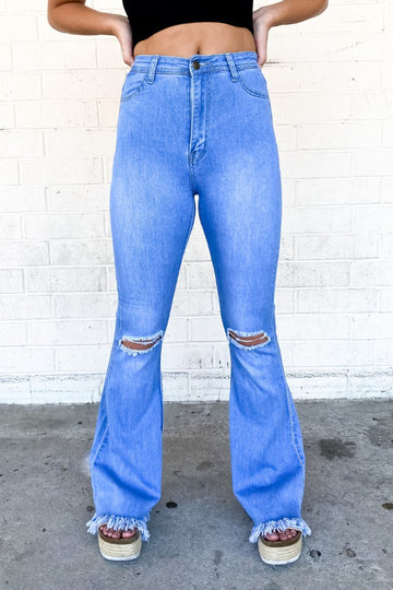 The Show Must Go On Flare Jeans - Light Wash