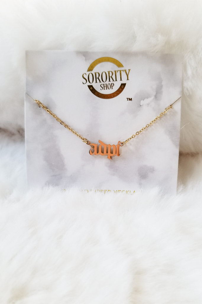 Sorority Name Necklace Old English Font -