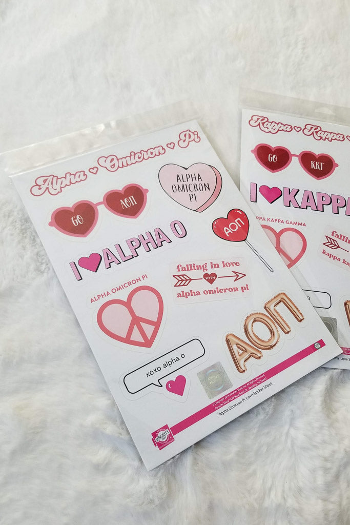 Love Theme Sorority Sticker Sheet - Alpha Omicron Pi