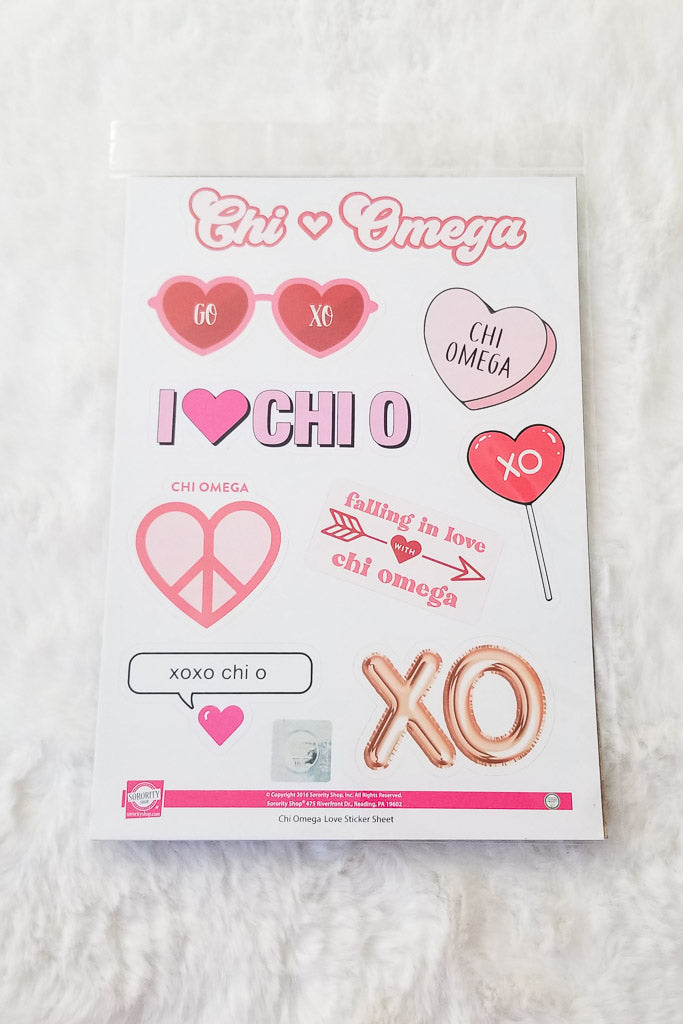 Love Theme Sorority Sticker Sheet - Chi Omega