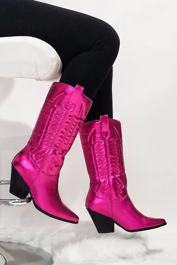 Looking On Cowboy Boots- Fuchsia Metallic