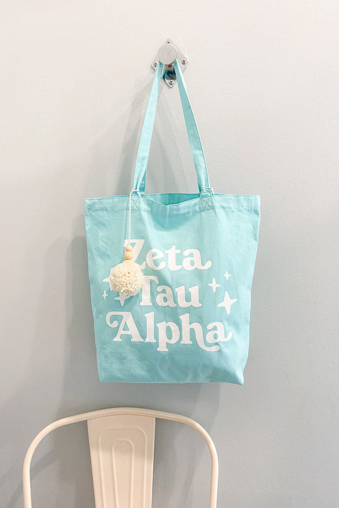 Retro Sorority Pom Pom Tote Bag - Zeta Tau Alpha