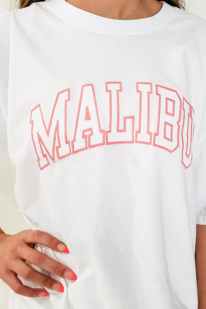 Embroidered Malibu Graphic Tee- White