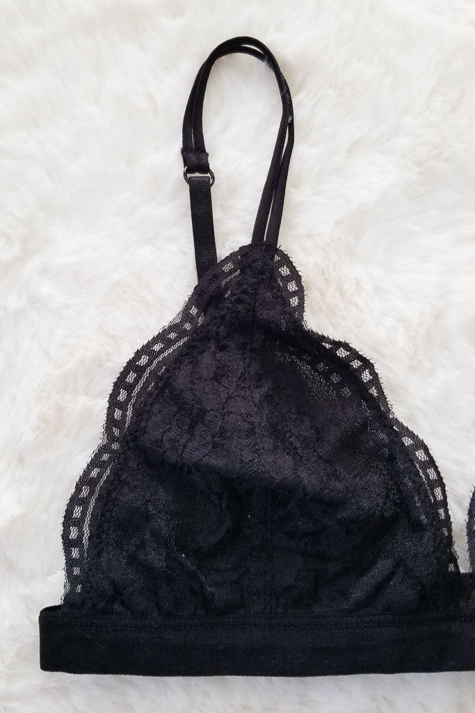 Daisy Triangle Lace Bralette - Black