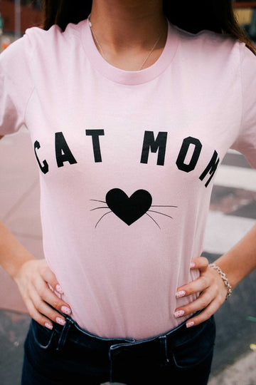Cat Mom Graphic Tee- Pink